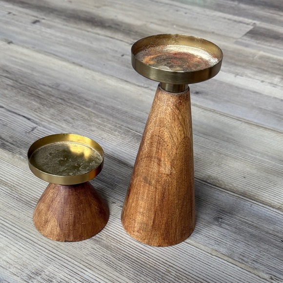 Wooden and Brass Candle Holders - Picture 1 of 1